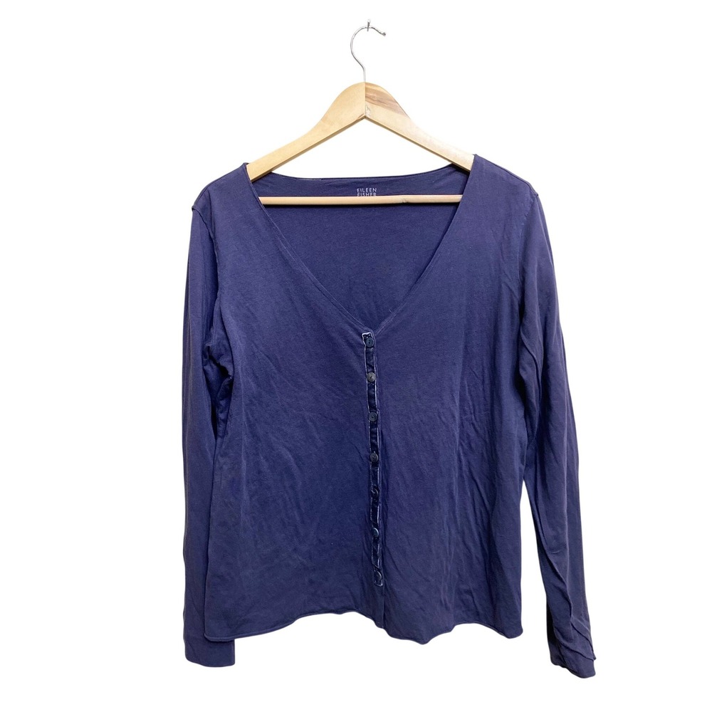 Eileen Fisher Womens‎ Purple Organic Cotton V-Neck Button Front Cardigan M